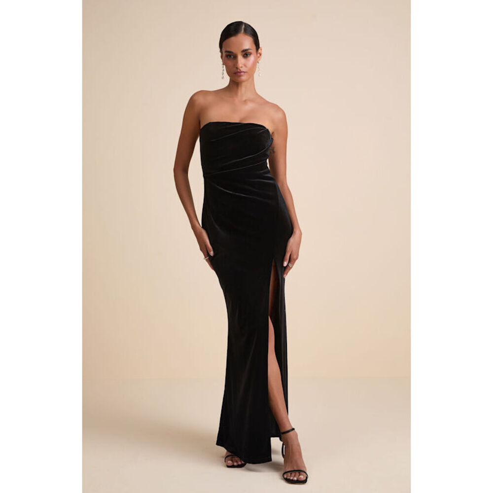 Lulus Perfectly Captivating Black Velvet Strapless Maxi Dress - Size XS